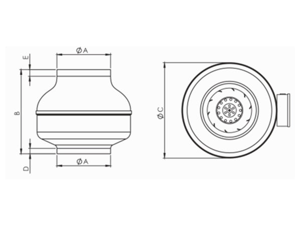 Industriel kanalventilator - aRd Ø100mm, 65W, 250m3/t