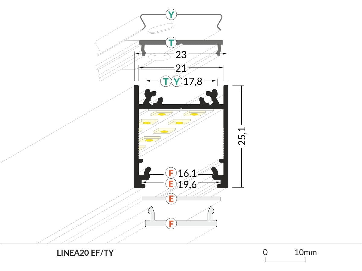 DIOFLEX Alu profil LINEA20 F/TY 1m 23x25,1mm