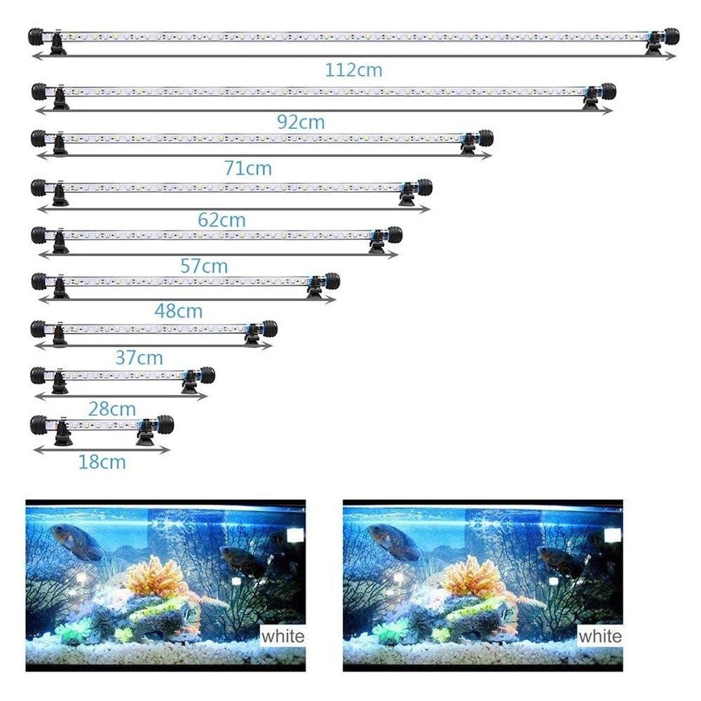 48 cm Akvarie Armatur - 5W LED, Hvid/Blå, Med Sugekopper, IP67 - Effekt: 5W, Input: 230V, 300lm, IP68