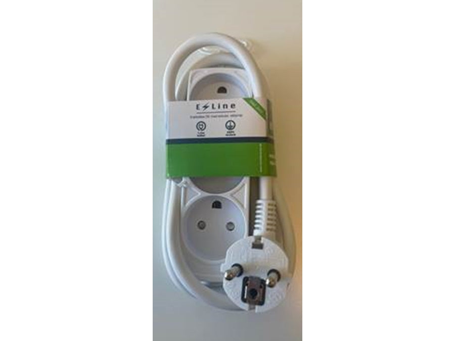 Hybrid stikdåse - 3 x DK jord, Schuko stikprop, Hvid (1,5m)