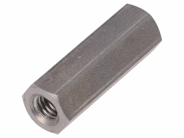 Afstandsmøtrik m. indv. M6 gevind - L30mm, Rustfri stål