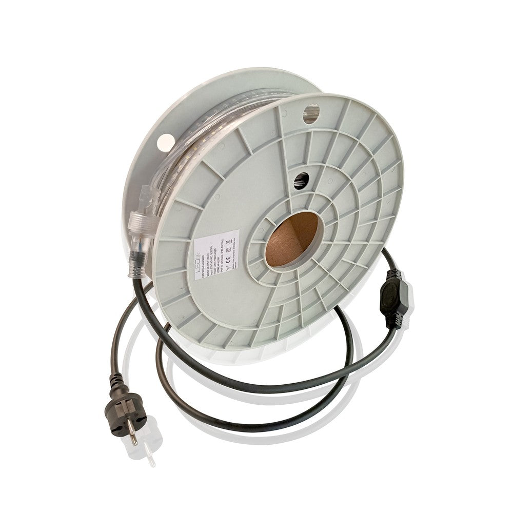 50m LEDlife arbejdslys LED strip på tromle - 230V, IP68, 168 LED/m, 9W/m, 1200 lm/m - Perfekt til professionel belysning