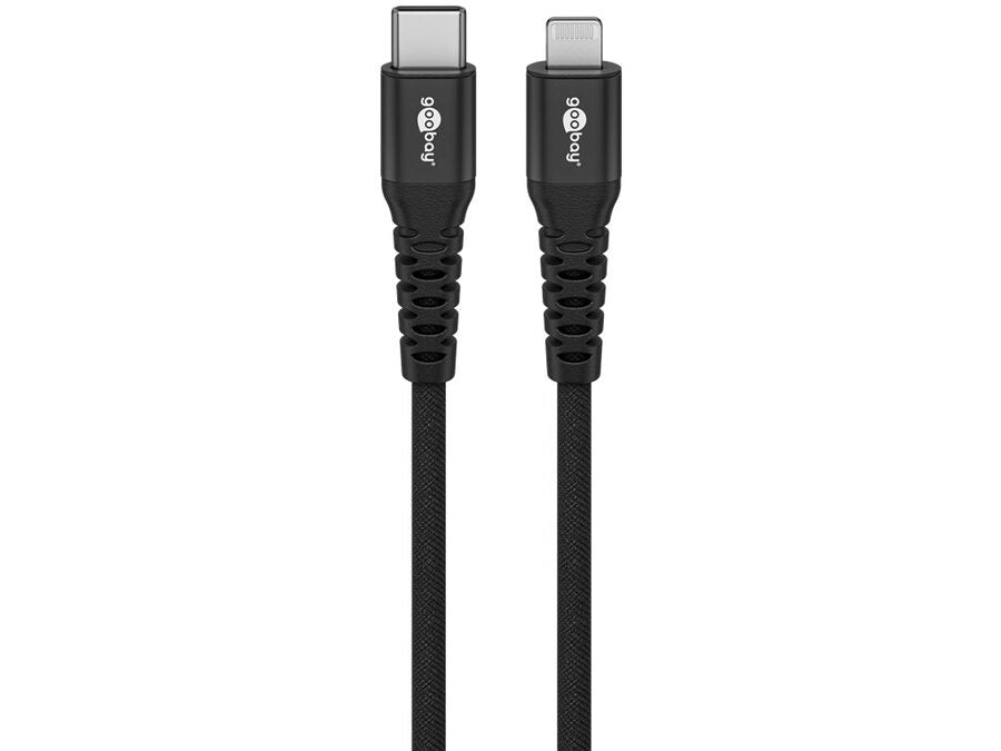 USB-C til Lightning Supersoft PD Tekstilkabel, 3A, Sort (1m)