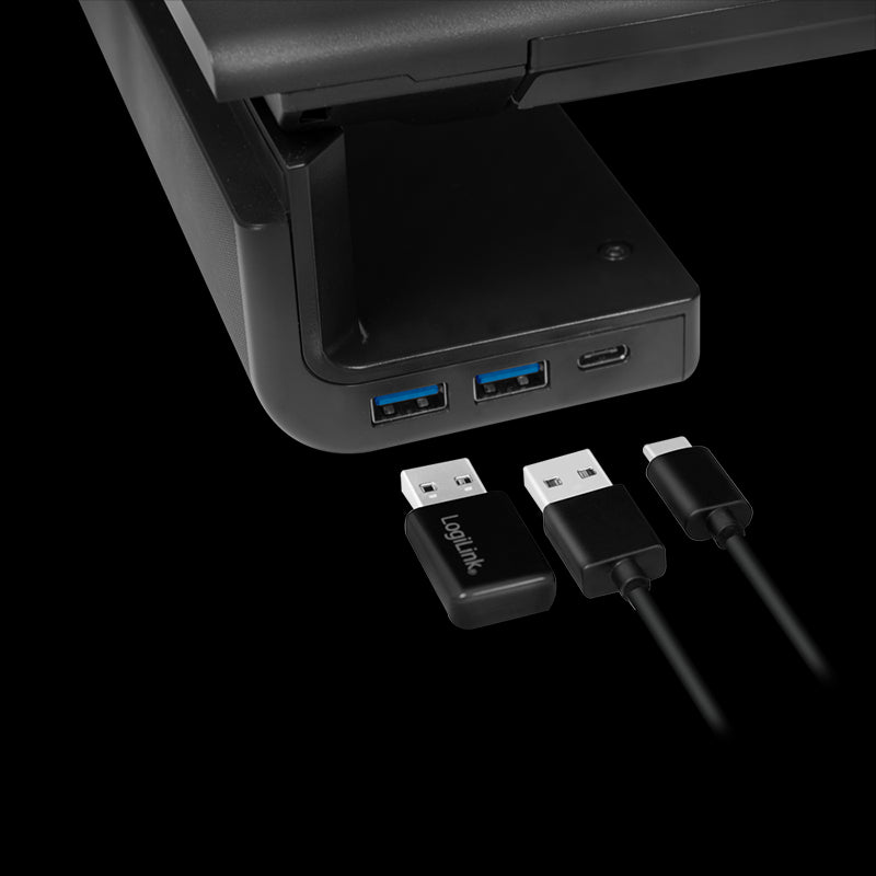 Monitorstand m. USB hub - 420-520mm, foldbar, USB 3.0+USB-C