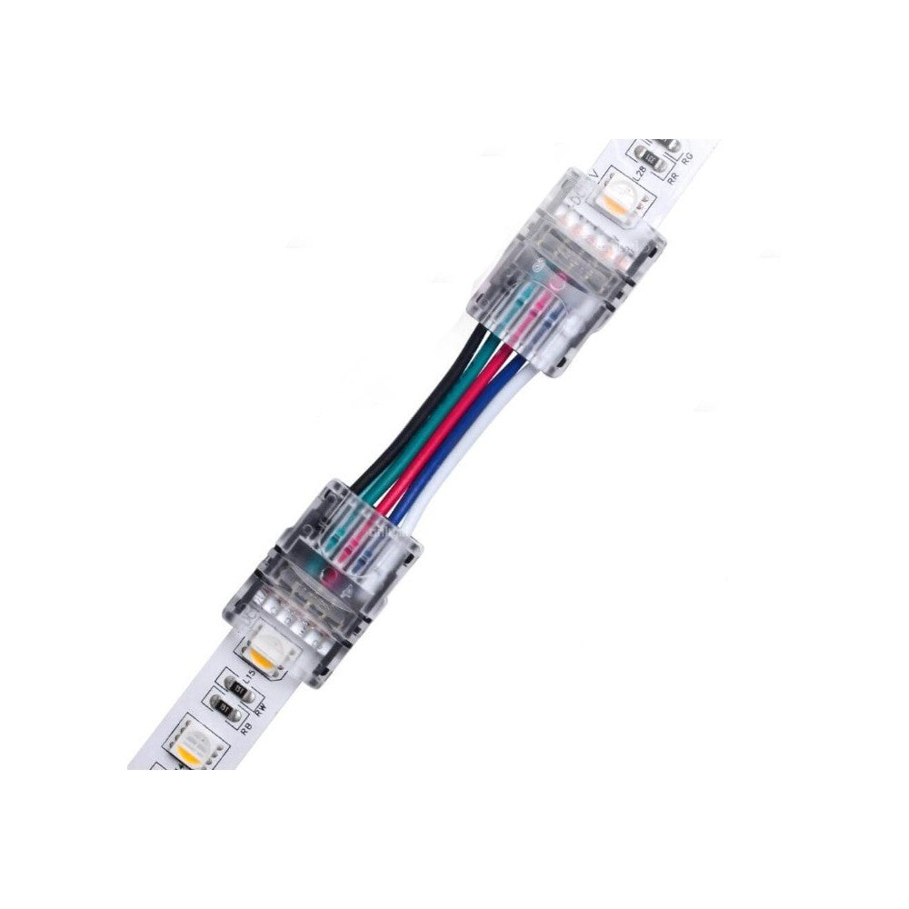 Samler med ledning til LED strip - 12mm, RGB+W, vandtæt, 5V-24V