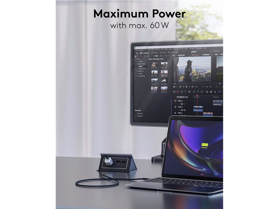 USB-C til USB-C Supersoft PD Tekstilkabel, 3A, Sort (0,5m)