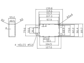 Aluminiumskabinet m. flanger, 114x90x55mm (IP66)