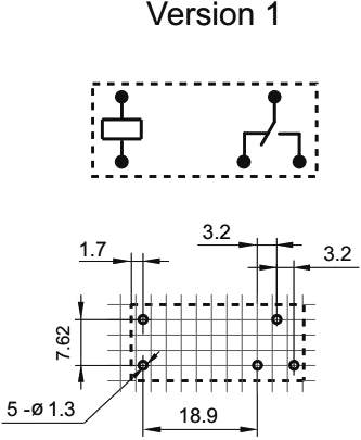 Miniature relæ - 12VDC 10A, 1 x skifte (SPDT), 5-ben 3,2mm