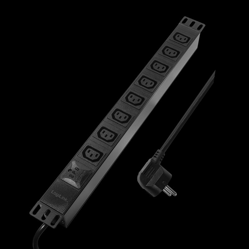 19" El-rackpanel - 8 x C13 (IEC320) hun, Sort (2m)