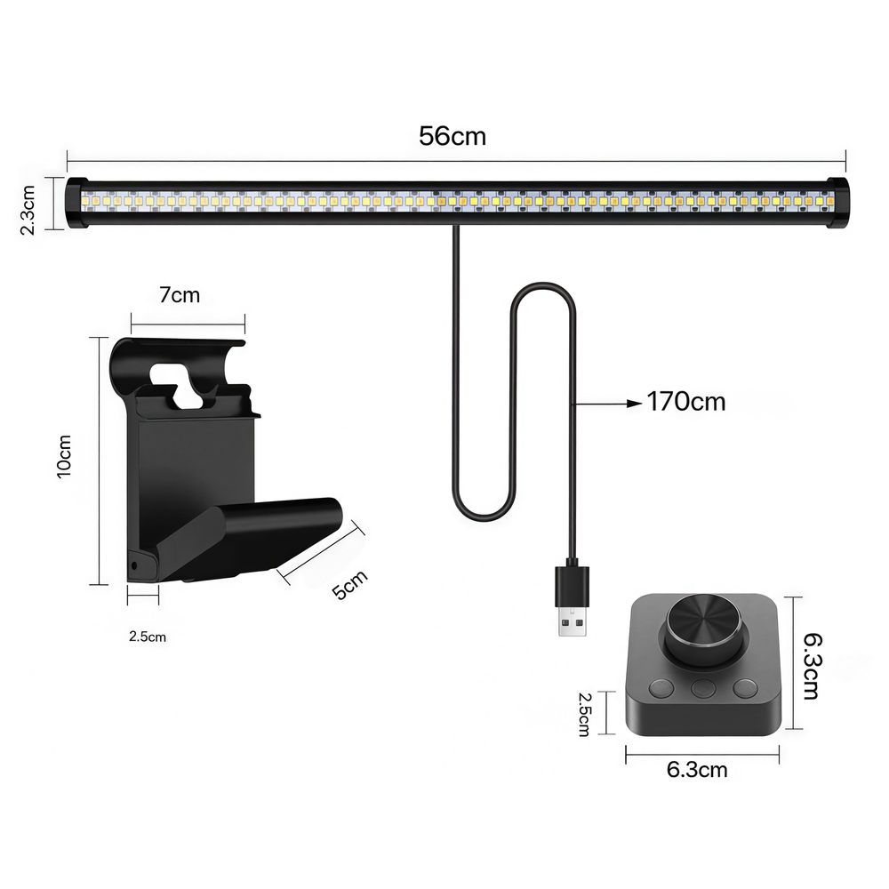 55cm Skærmlys CCT lampe - 5V USB, 7W, trådløs styring - Flimmerfri, RA97, 500lm