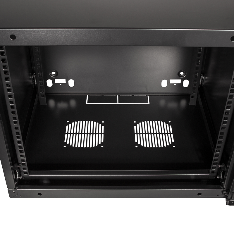 19" væg-rackskab - 6U, 450mm dyb, m. glaslåge, Sort