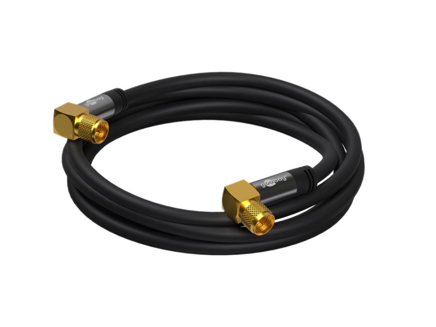 HQ Antennekabel - 2 x 90° F han, CU, 4 x skærm, Sort (5m)