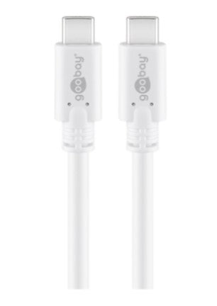 USB 3.1 SuperSpeed kabel - 2 x USB-C han (3A), Hvid (1m)