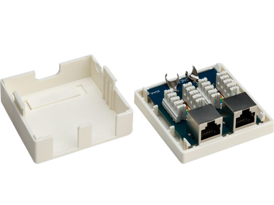 2 port RJ45 vægmonteringsboks - CAT6, skærmet, Hvid