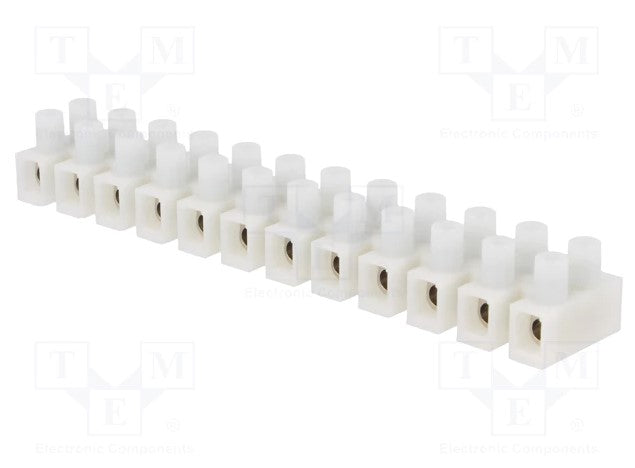 Klemrække m. bladfjeder - 12 x 6mm², 500V/41A, Hvid