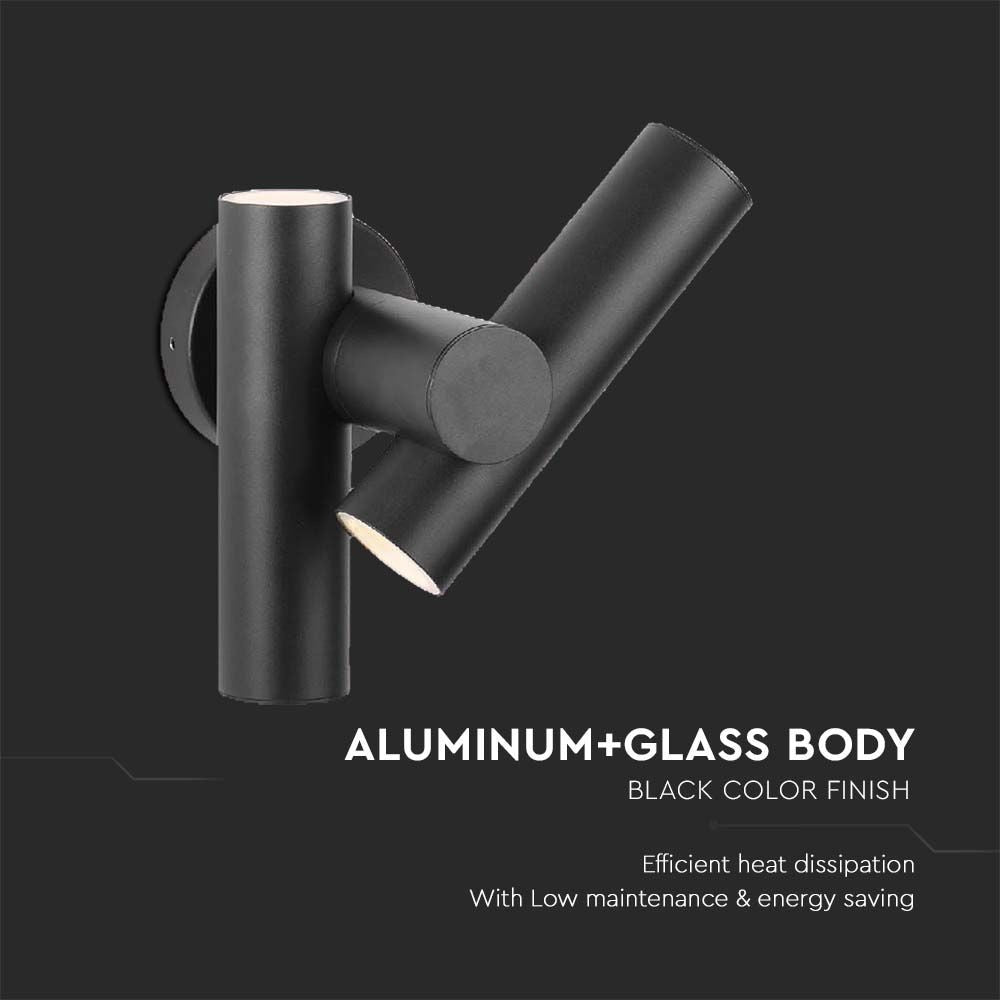 2-vejs spot væglampe med LED-modul, 600lm, 4000K, sort, IP44, 6W, 620lm