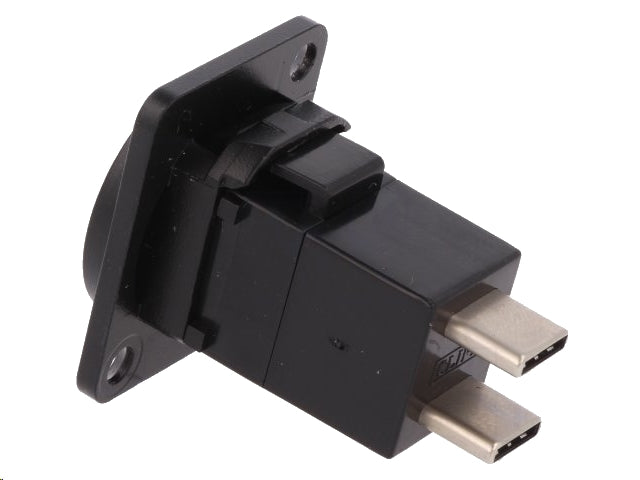USB-C fatning til panelmontage - 2 x USB-C hun, Sort metal