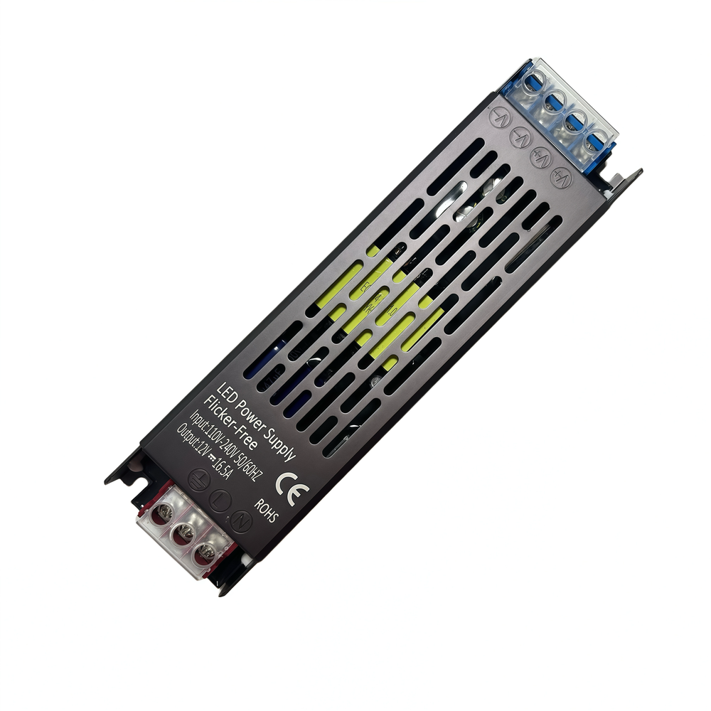 200W strømforsyning - 12V DC, 16,6A, Flicker free, IP20 indendørs - Effektiv og pålidelig strømforsyning til indendørs brug