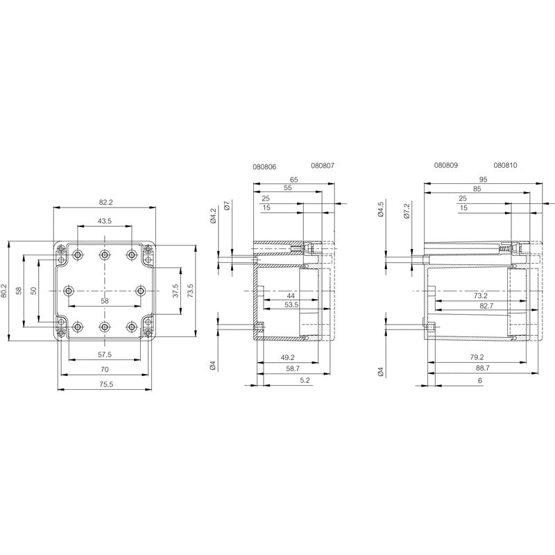 Euro Fibox Kasse - 80x82x65 - 4 skruehuller