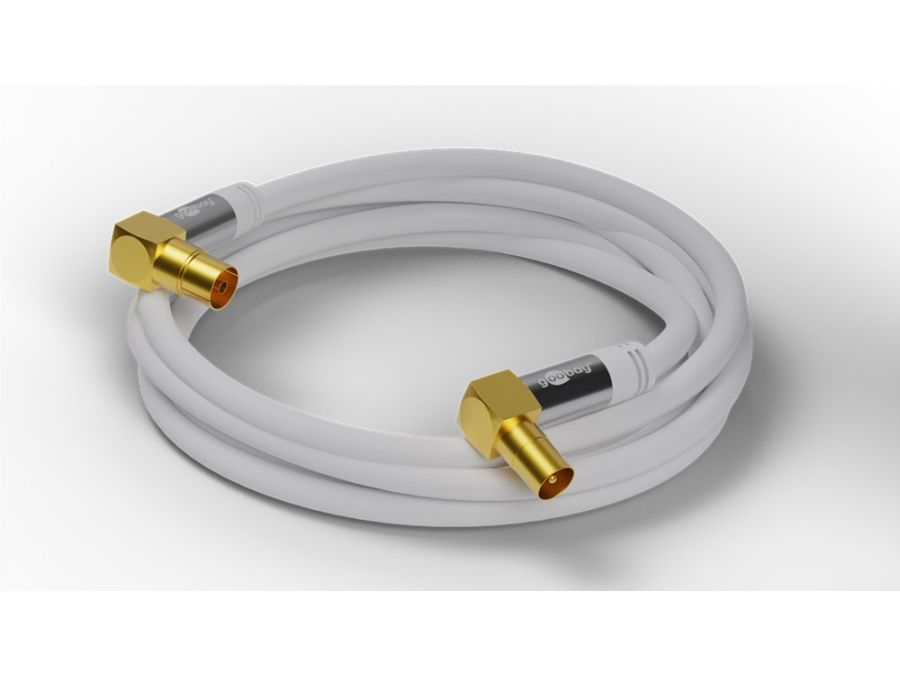 HQ TV antennekabel - 4 x skærm, 90° COAX han/hun, Hvid (5m)