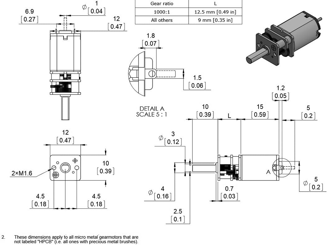 DC motor m. gearboks - 6V, 298:1, 100 rpm (D-aksel)