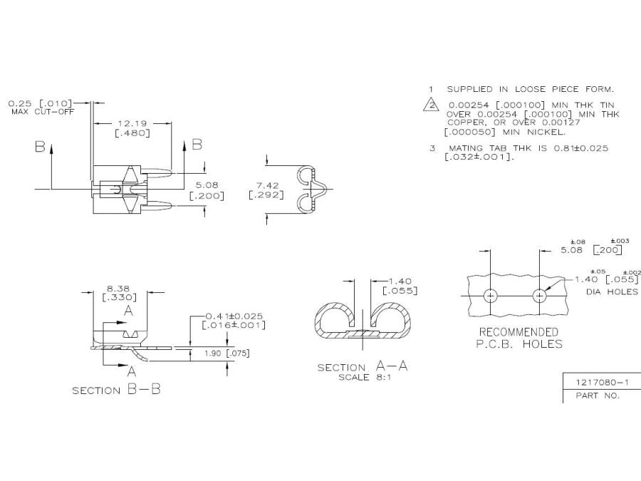 Uisoleret spadefatning - 6,3mm hun, Printben (10 stk.)