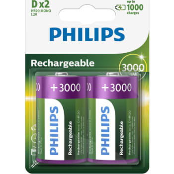 PHILIPS Genopladeligt batteri, NiMH, D LR20, 2 stk.