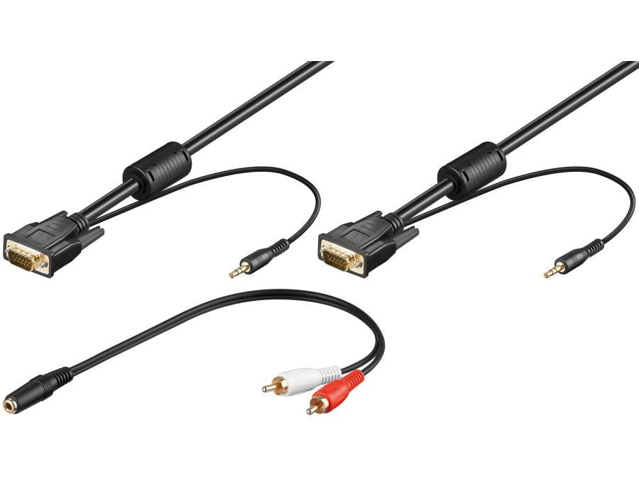 Monitorkabelsæt - 2 x SVGA han m. 3,5mm JACK, + adap. (5m)