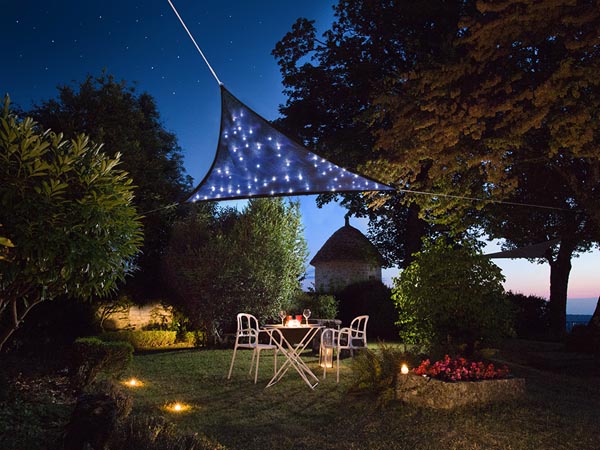 Trekantet solsejl m. LED lys - 3,6 x 3,6 x 3,6m MØRKEBLÅ