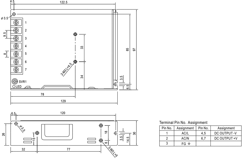 Strømforsyning til indbygning - 24VDC / 4,5A / 108W