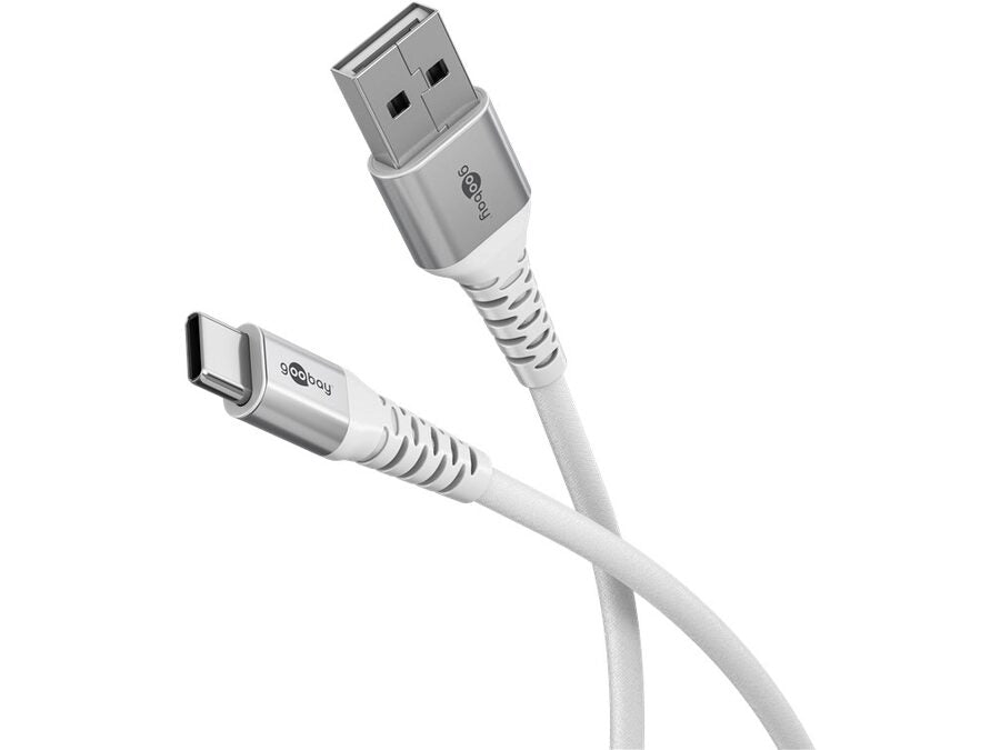 USB-A til USB-C Supersoft PD Tekstilkabel, 3A, Hvid (3m)
