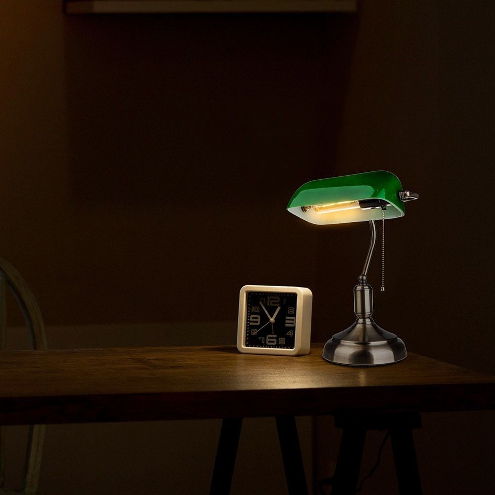 V-Tac Klassisk skrivebordslampe - Grønt glas, 1,5 meter ledning, E27 fatning, uden lyskilde