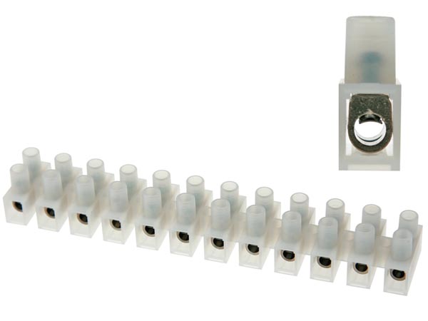 Klemrække m. bladfjeder - 12 x 0,5-2,5mm², 450V/24A, Hvid