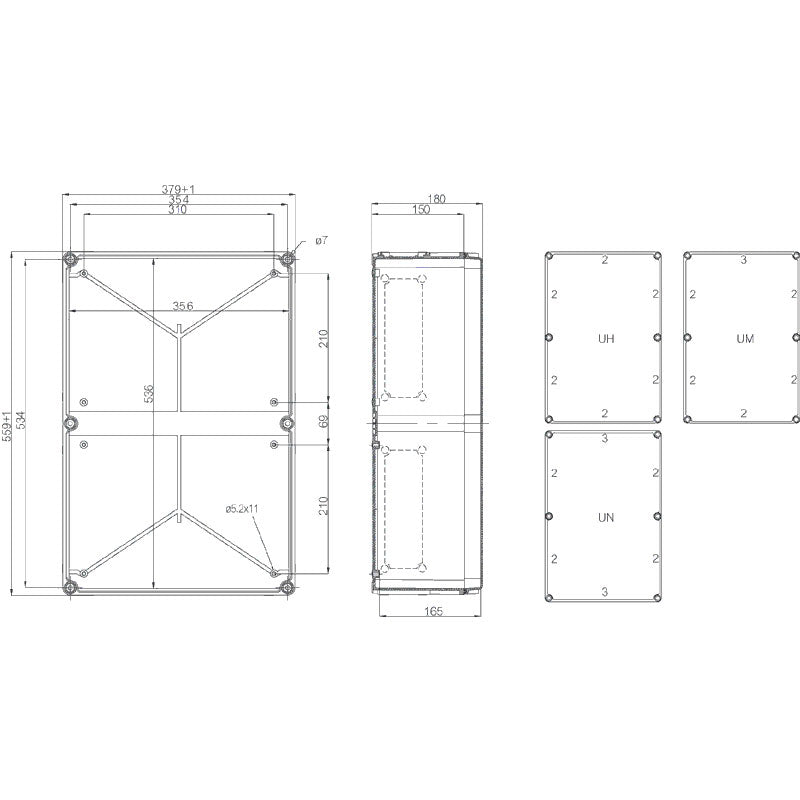 Fibox Kassebund - 560x380x150 - 6 skruehuller