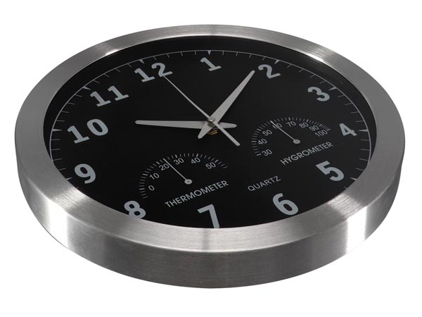 Analog vægur m. DCF - thermo- og hygrometer, Ø35,5cm