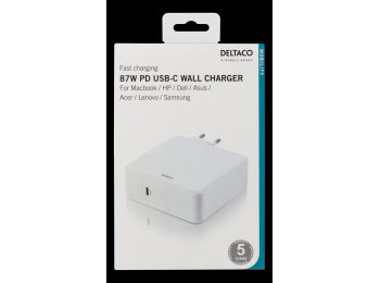 DELTACO USB-C VÆGLADER, 87 W, HVID