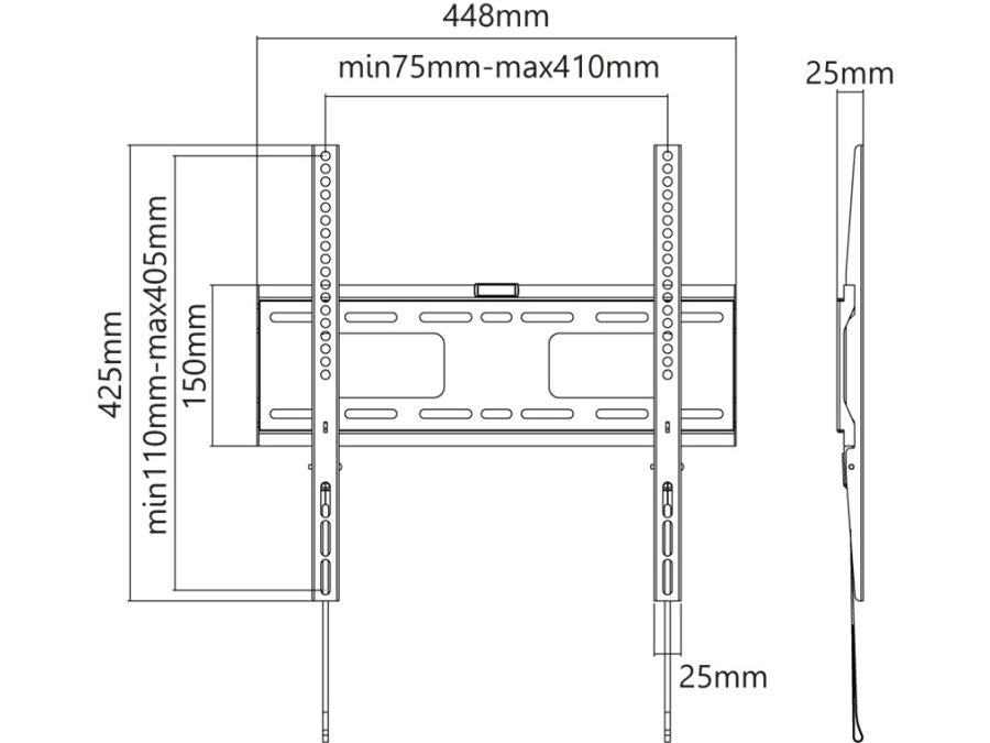 TV vægbeslag - 32-55" fast, 50kg, Vægafstand 25mm
