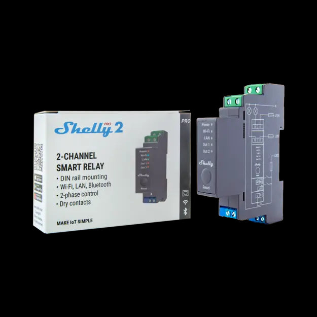 Shelly Pro 2 - WiFI relæ, 2 kanaler, potentialfrit
