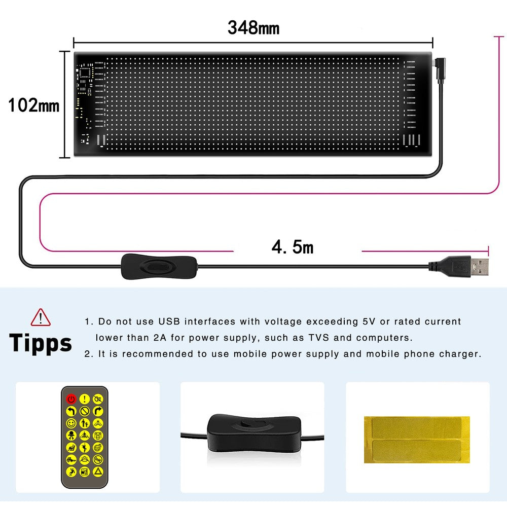 Pixel Matrix Panel 16x32 - Bluetooth og USB - 10W - 5V Input