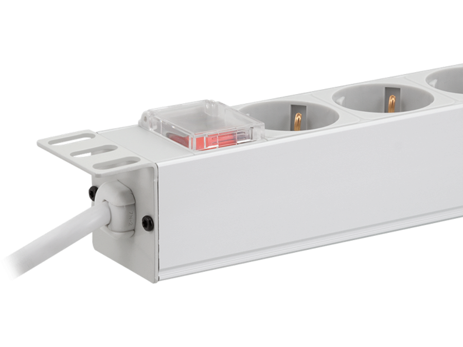 19" El-rackpanel - 9 x CEE7/3 hun, ON/OFF kontakt, Grå (2m)