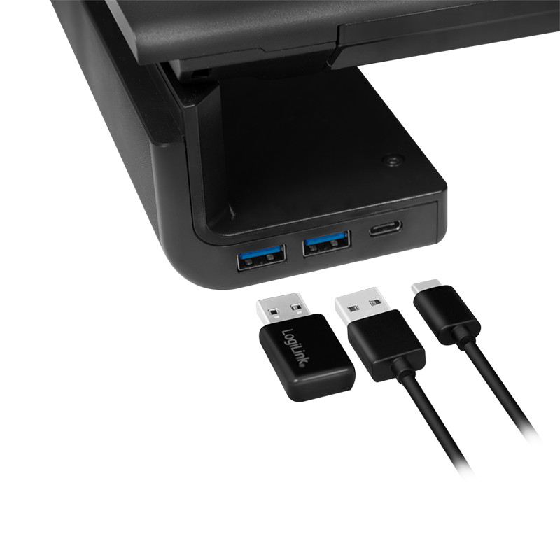 Monitorstand m. USB hub - 420-520mm, foldbar, USB 3.0+USB-C