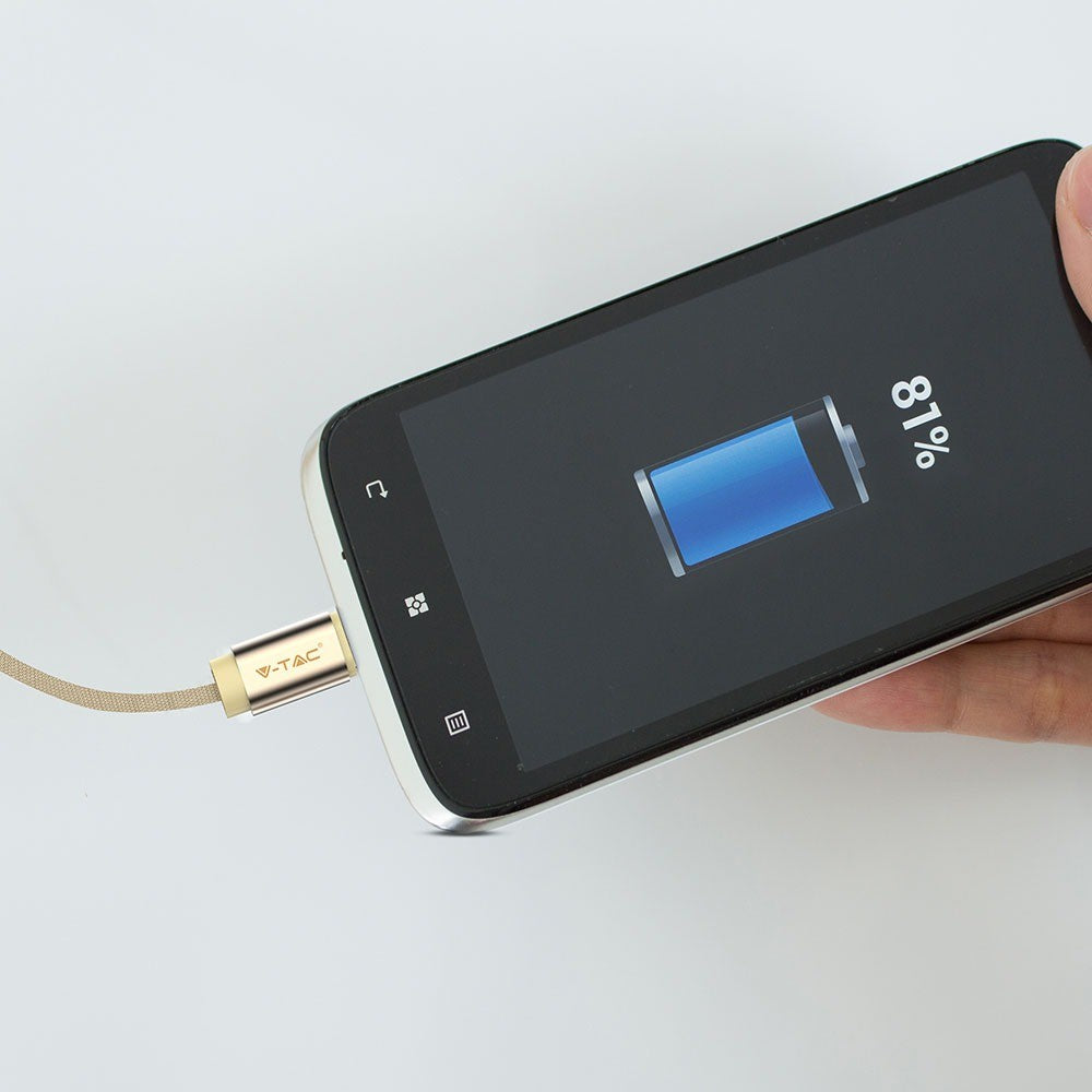 1m Micro USB Fletkabel - Guld, Bomuldsstof, Ruby Serie