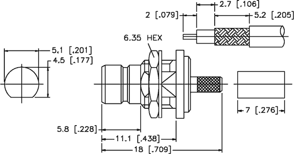 SMB han til RG174/U (krimptype) m. krympeflex