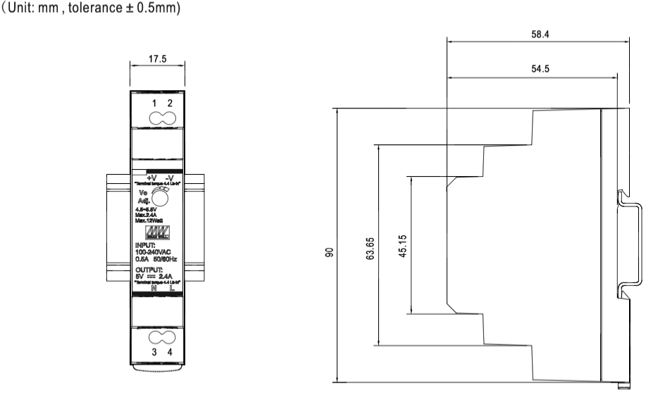 DIN-skinne strømforsyning, 12VDC 15W 1,25A (1SU)