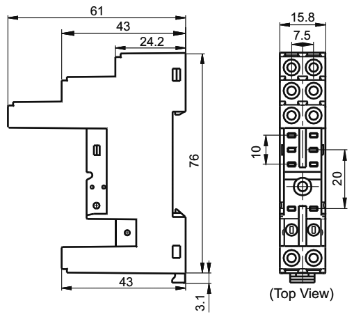 DIN-skinne sokkel til 8-ben 5mm relæ - 10A / 250Vac