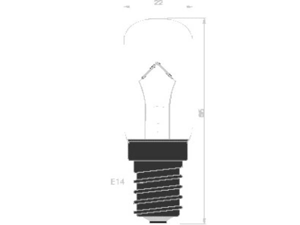 Rørlampe - 230V / 15W, E14 sokkel, Klar (Ø22x57mm)