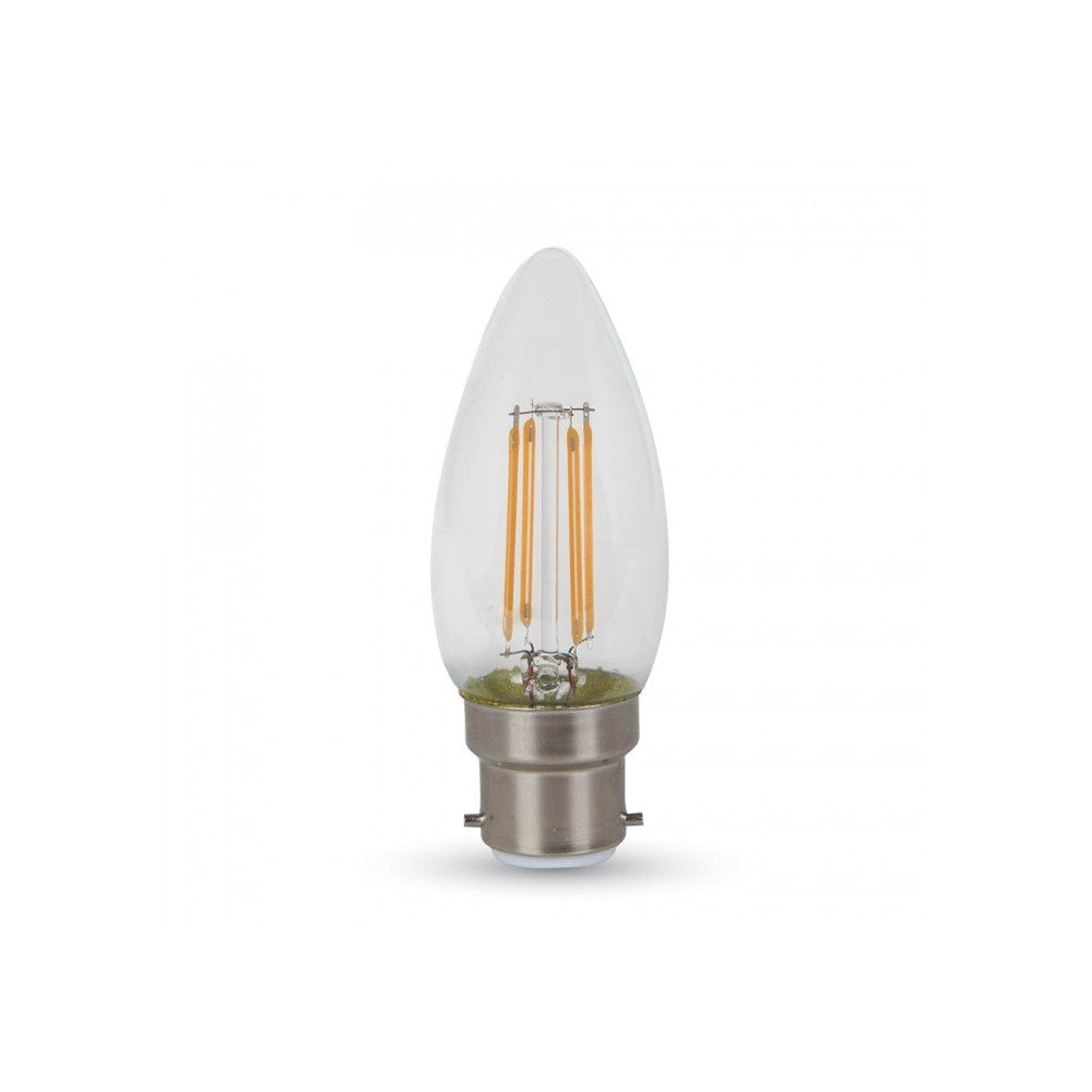 V-Tac 4W LED kertepære - Samsung LED chip, kultråd, B22, 40W erstatning, 230V, 400lm, RA80, 3 års producentgaranti