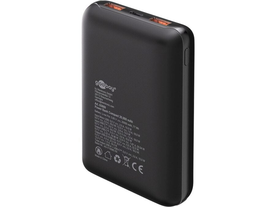Power Bank Compact 20.000mAh, USB-A QC + USB-C PD (22W)