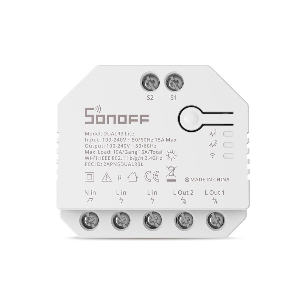 DUALR3 Lite 2-kanal Wi-Fi Smart Switch (10A/kan. 15A total)