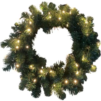 Grankrans Ø40 cm, 40 varm hvide led, IP44 batteriboks med timer